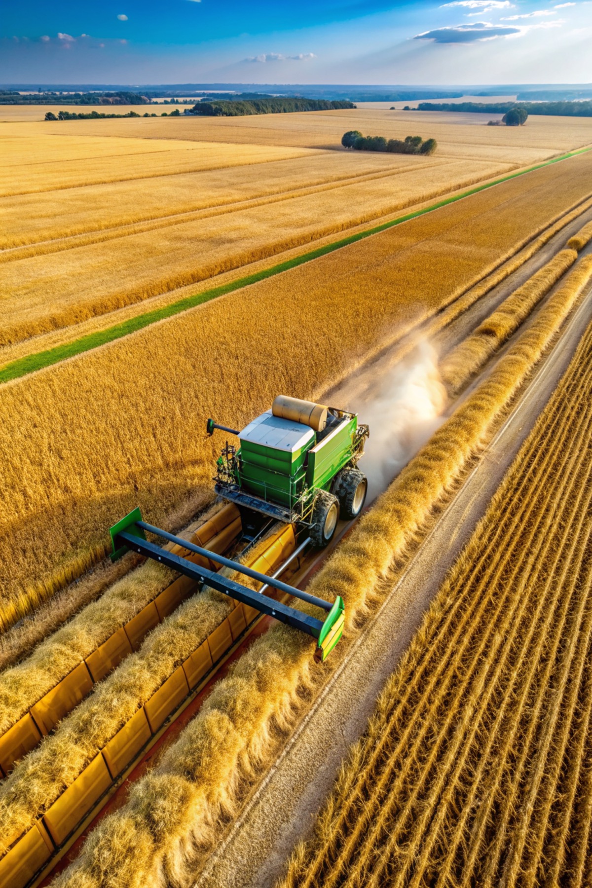 Combină agricolă la recoltare pe câmp de grâu