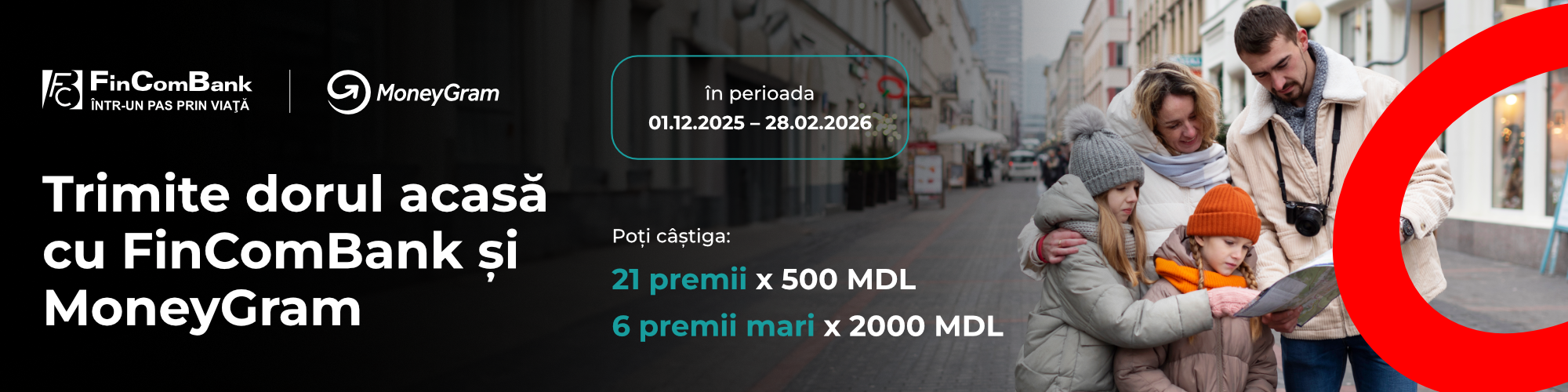Trimite dorul acasă cu FinComBank și MoneyGram și câștigă premii lunare de 500 MDL sau 2000 MDL pe card