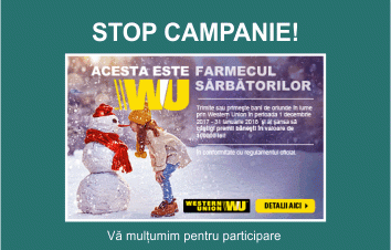 STOP CAMPANIE! Câştigătorii ultimii extrageri 7 a promoţiei "Acesta este farmecul sărbătorilor!" împreună cu Western Union şi FinCombank STOP CAMPANIE! Câştigătorii ultimii extrageri 7 a promoţiei "Acesta este farmecul sărbătorilor!" împreună cu Western Union şi FinCombank