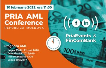 PRIAevents и FinComBank приглашают вас на онлайн-конференцию PRIA AML в Республике Молдова, которая состоится в четверг, 10 февраля 2022 г.