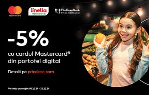 Reducere de 5% la toate achiziţiile în magazinele Linella la achitarea cu un card Mastercard folosind portofele digitale