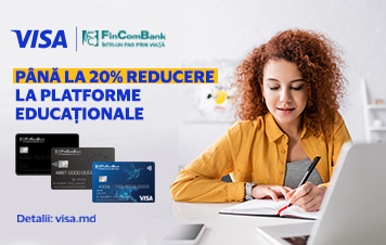 Achită cu cardul Visa de la FinComBank şi beneficiază de până la 20% reducere la cursuri online pe platforme educaţionale