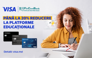 Achită cu cardul Visa de la FinComBank şi beneficiază de până la 20% reducere la cursuri online pe platforme educaţionale