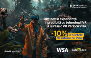 Obţine 10% reducere la biletele pentru Jurassic VR Park cu cardul tău Visa de la FinComBank